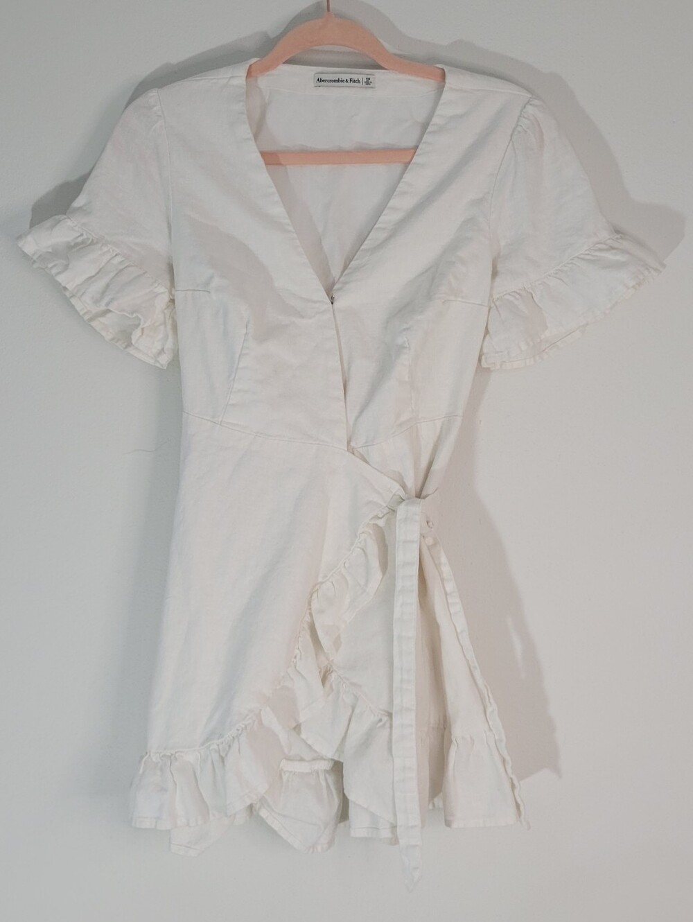 Abercrombie & Fitch Cream Wrap Dress with Ruffle Sleeves Women Size SP.